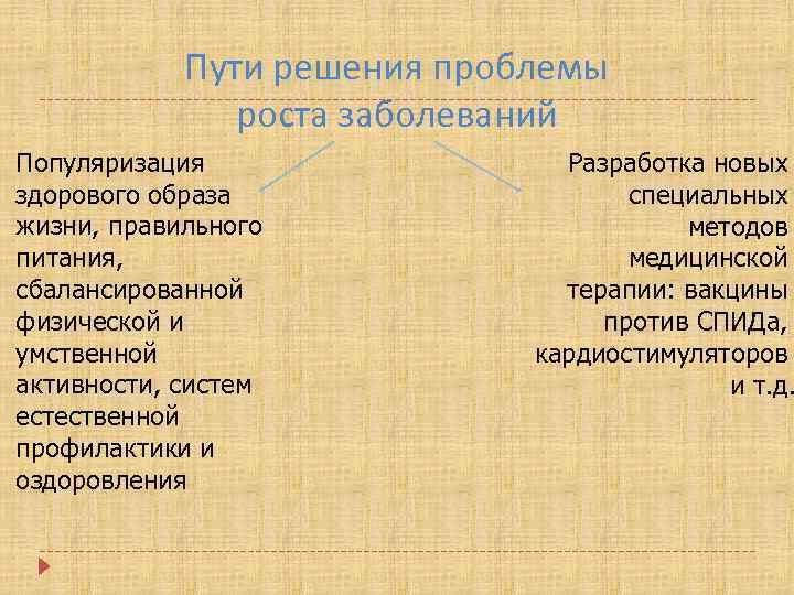 Пути решения проблемы роста заболеваний Популяризация здорового образа жизни, правильного питания, сбалансированной физической и