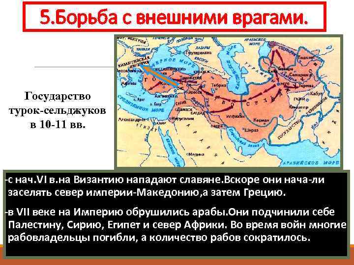 5. Борьба с внешними врагами. Государство турок-сельджуков в 10 -11 вв. -с нач. VI