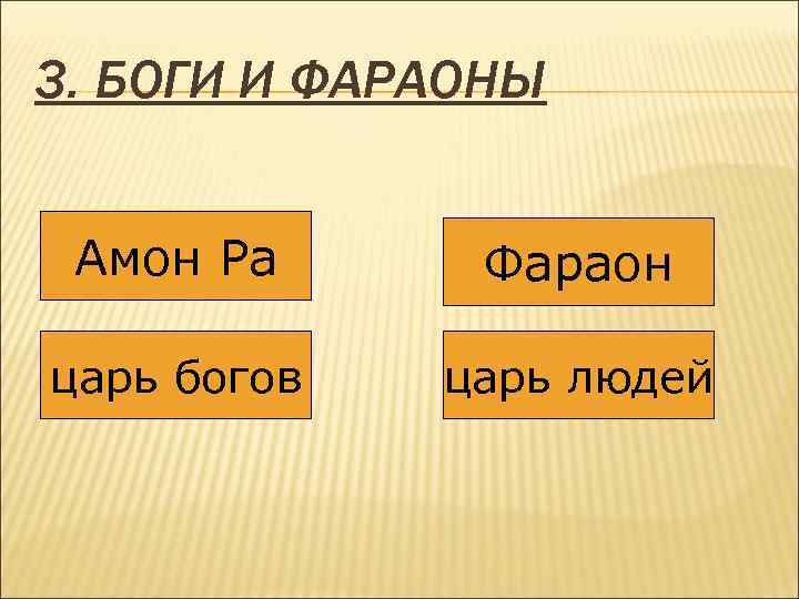 3. БОГИ И ФАРАОНЫ Амон Ра Фараон царь богов царь людей 