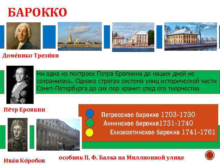 БАРОККО Доме нико Трези ни Ни одна из построек Петра Еропкина до наших дней