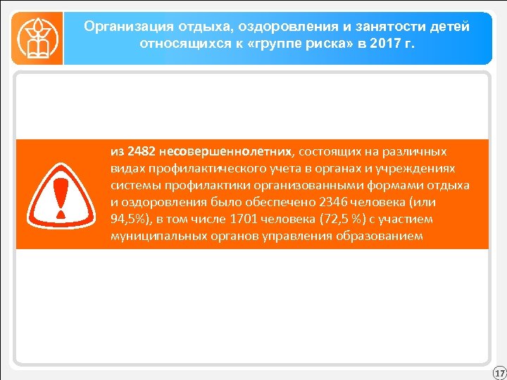 Организация отдыха, оздоровления и занятости детей относящихся к «группе риска» в 2017 г. из