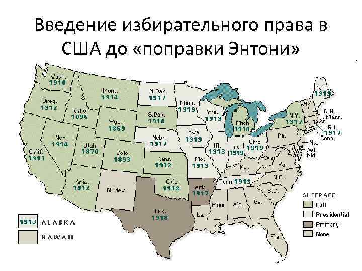 Введение избирательного права в США до «поправки Энтони» 
