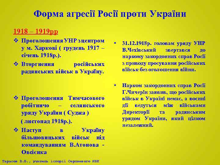 Форма агресії Росії проти України 1918 – 1919 рр v Проголошення УНР з центром