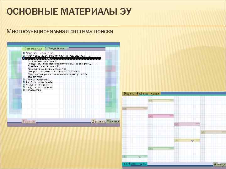 ОСНОВНЫЕ МАТЕРИАЛЫ ЭУ Многофункциональная система поиска 