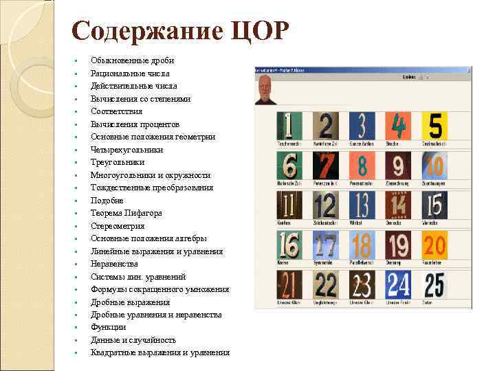 Содержание ЦОР • • • • • • Обыкновенные дроби Рациональные числа Действительные числа