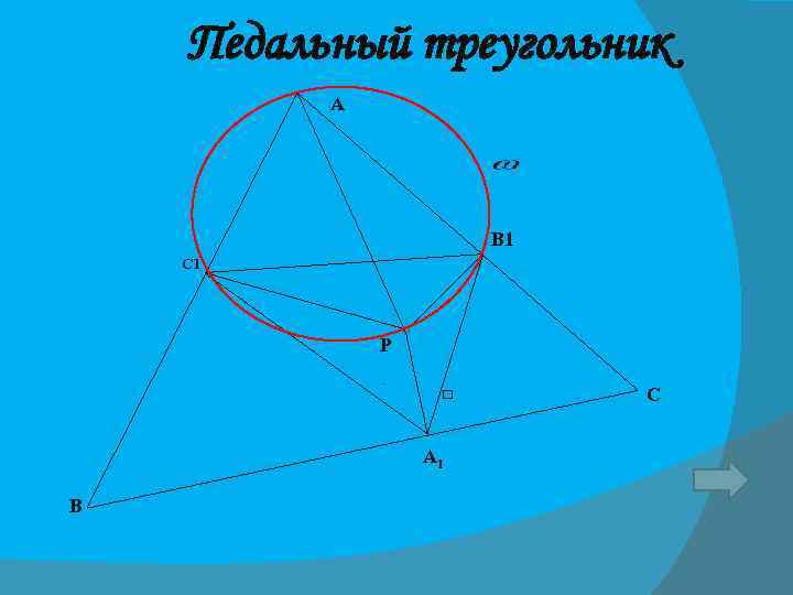 Педальный треугольник А В 1 С 1 Р А 1 В С 