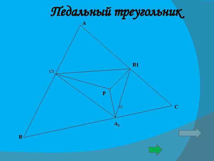 Педальный треугольник А В 1 С 1 Р А 1 В С 