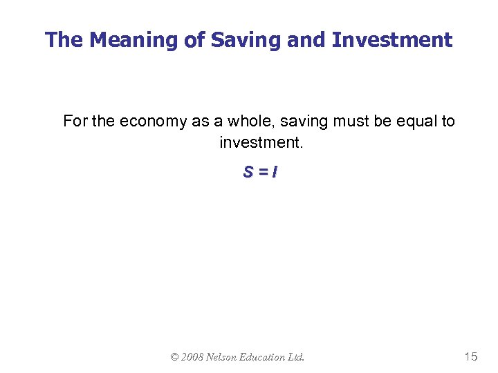 The Meaning of Saving and Investment For the economy as a whole, saving must