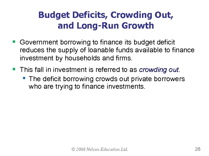 Budget Deficits, Crowding Out, and Long-Run Growth § Government borrowing to finance its budget