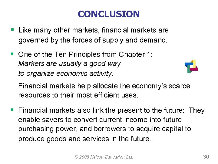CONCLUSION § Like many other markets, financial markets are governed by the forces of
