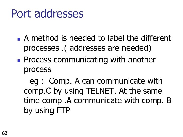 Port addresses n n 62 A method is needed to label the different processes.