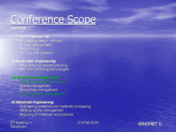 Conference Scope Sections I Design Engineering · Engineering design methods · Product development ·