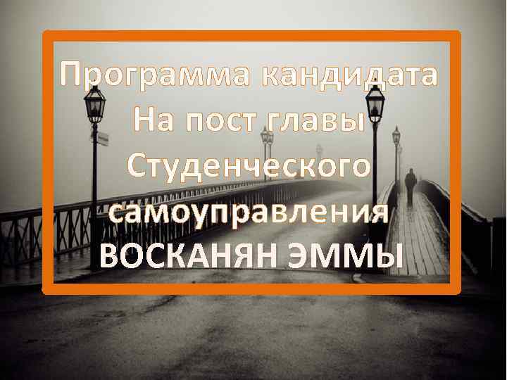 Программа кандидата На пост главы Студенческого самоуправления ВОСКАНЯН ЭММЫ 