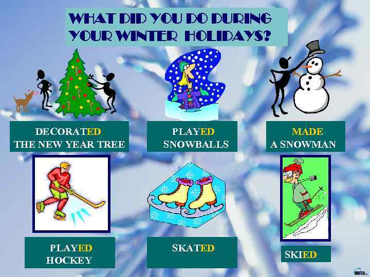 WHAT DID YOU DO DURING YOUR WINTER HOLIDAYS? DECORATED THE NEW YEAR TREE PLAYED