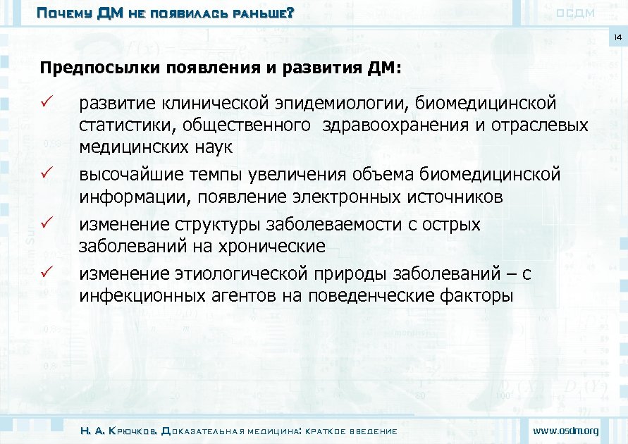 Почему ДМ не появилась раньше? ОСДМ 14 Предпосылки появления и развития ДМ: развитие клинической