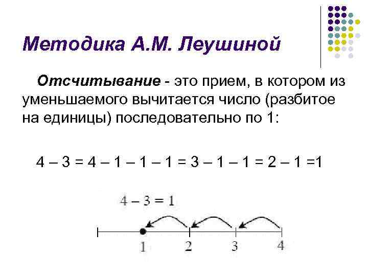 Методика А. М. Леушиной Отсчитывание это прием, в котором из уменьшаемого вычитается число (разбитое