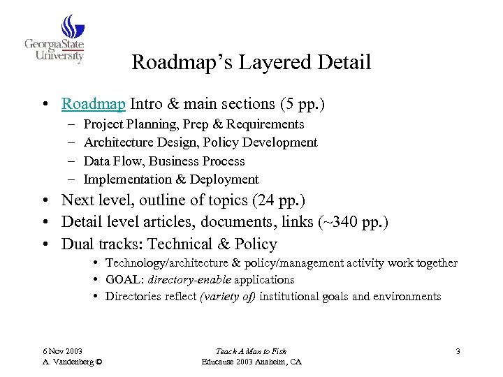 Roadmap’s Layered Detail • Roadmap Intro & main sections (5 pp. ) – –