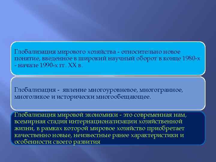 Глобализация мирового хозяйства - относительно новое понятие, введенное в широкий научный оборот в конце