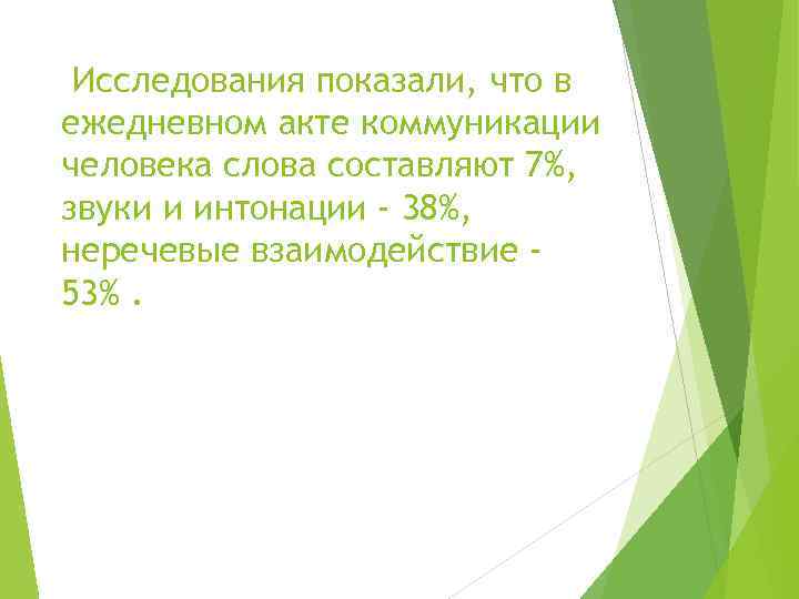 Исследования показали, что в ежедневном акте коммуникации человека слова составляют 7%, звуки и интонации