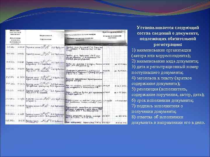 Устанавливается следующий состав сведений о документе, подлежащих обязательной регистрации: 1) наименование организации (автора или