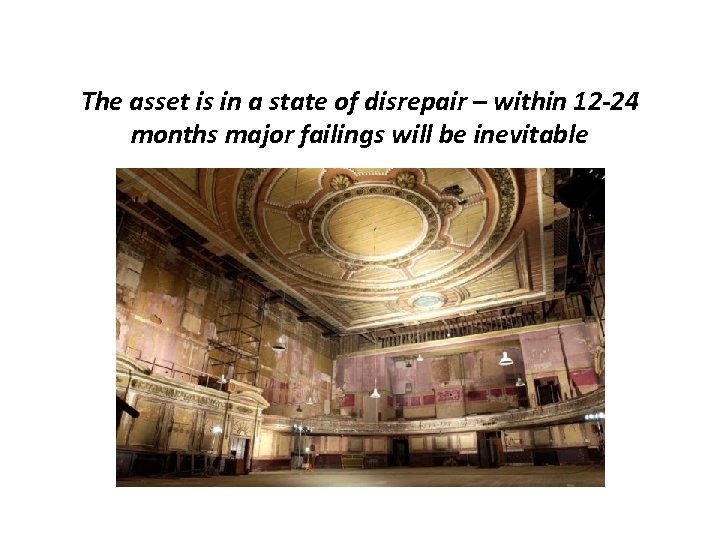 The asset is in a state of disrepair – within 12 -24 months major