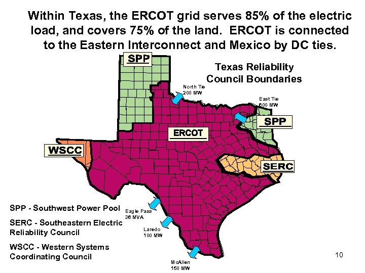 Within Texas, the ERCOT grid serves 85% of the electric load, and covers 75%
