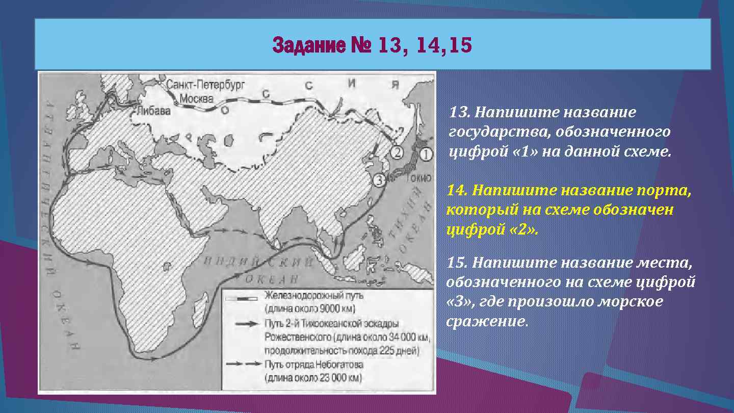 Напишите названия которые обозначены цифрами. Напишите название государства обозначенного. Напишите название порта который на схеме обозначен цифрой 2. Поход Рожественского карта. Путь 2 эскадры Рождественского схема.