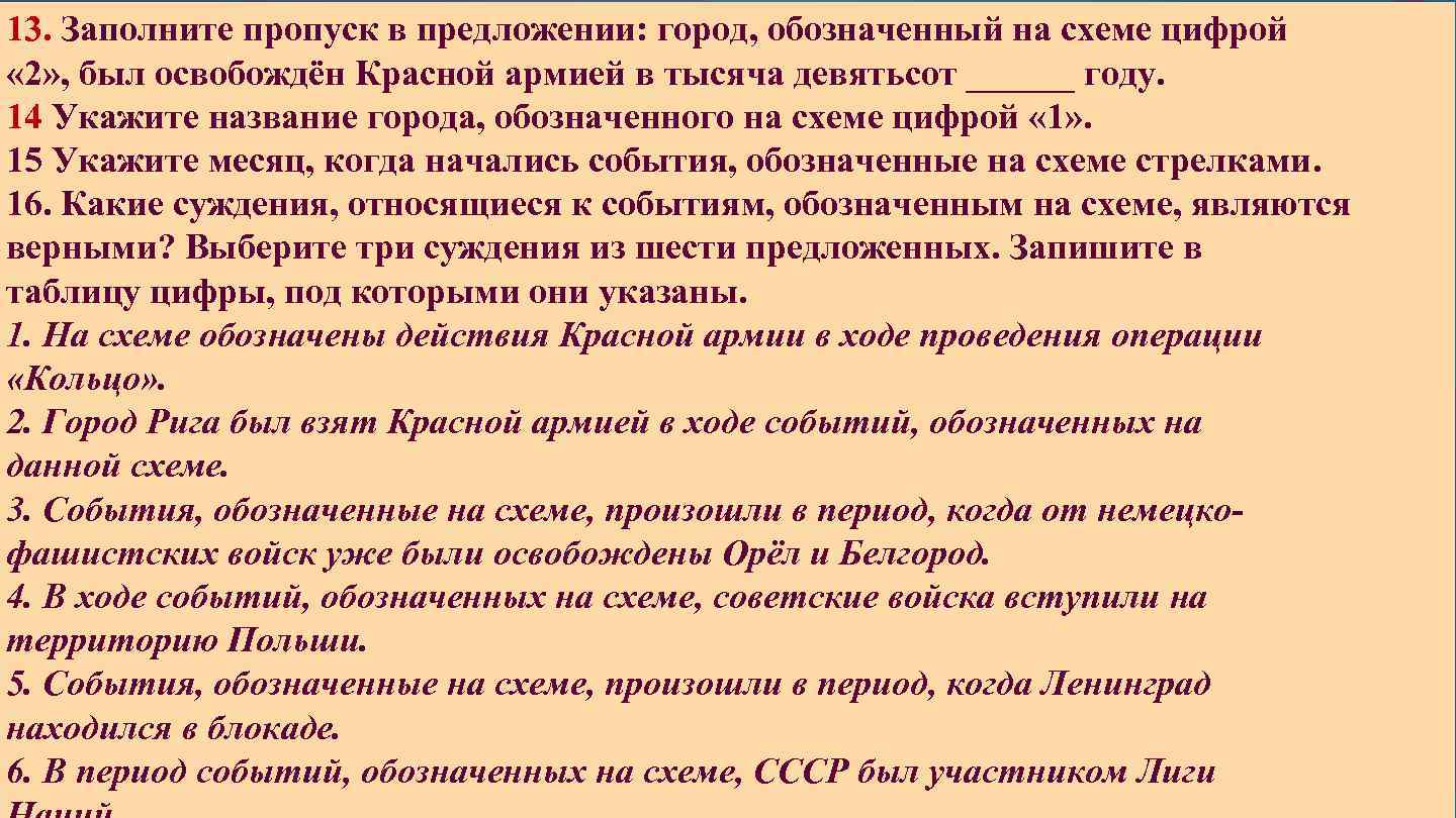 13. Заполните пропуск в предложении: город, обозначенный на схеме цифрой « 2» , был