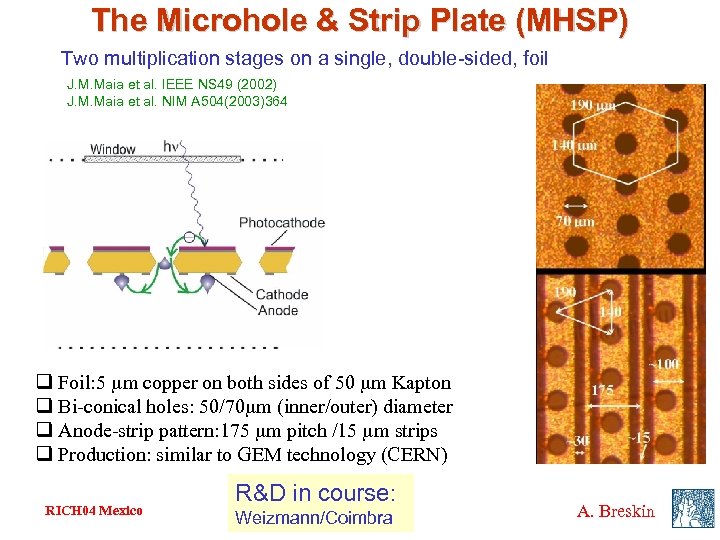 The Microhole & Strip Plate (MHSP) Two multiplication stages on a single, double-sided, foil