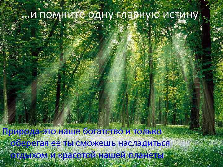 …и помните одну главную истину Природа-это наше богатство и только оберегая ее ты сможешь