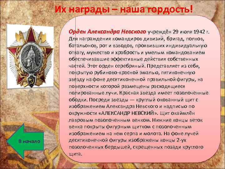 Их награды – наша гордость! Орден Александра Невского учреждён 29 июля 1942 г. В