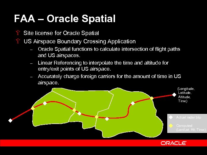 FAA – Oracle Spatial Ÿ Site license for Oracle Spatial Ÿ US Airspace Boundary