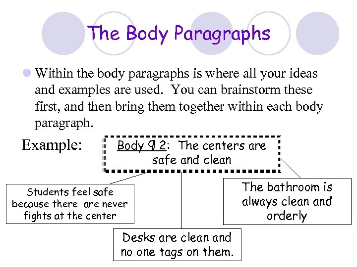 The Body Paragraphs l Within the body paragraphs is where all your ideas and