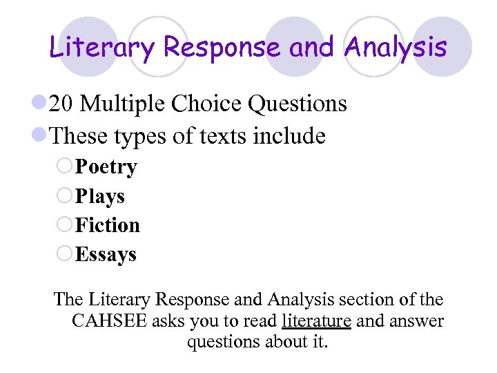 Literary Response and Analysis l 20 Multiple Choice Questions l. These types of texts