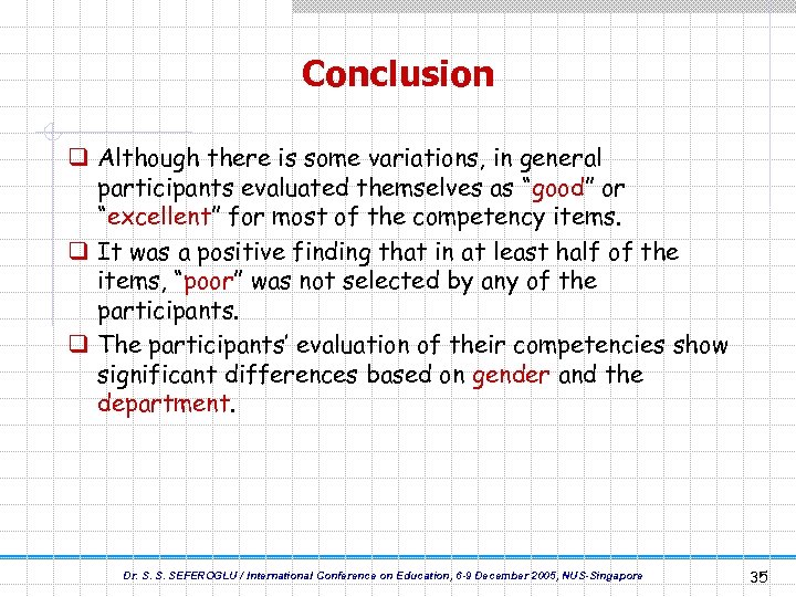 Conclusion q Although there is some variations, in general participants evaluated themselves as “good”