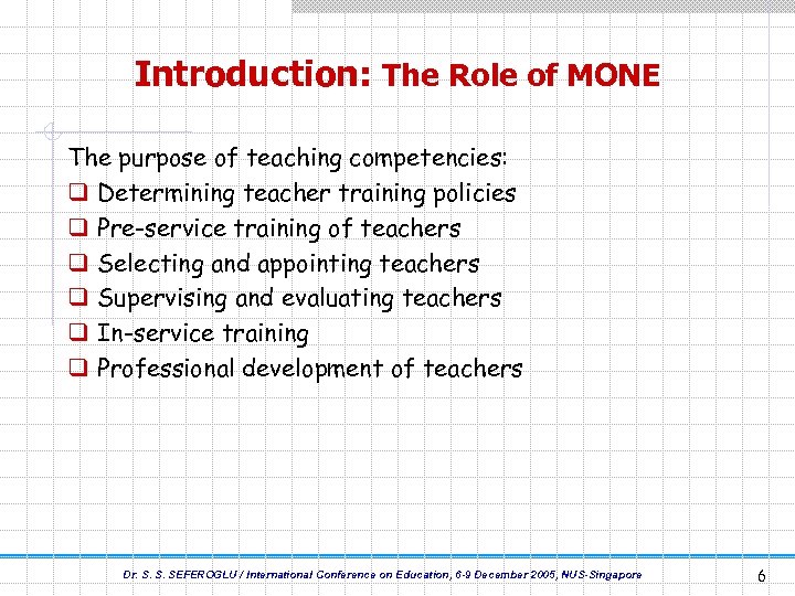 Introduction: The Role of MONE The purpose of teaching competencies: q Determining teacher training