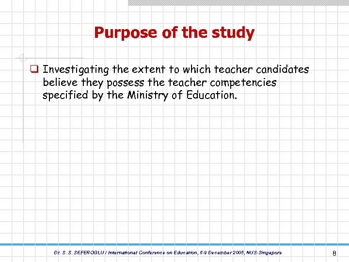 Purpose of the study q Investigating the extent to which teacher candidates believe they