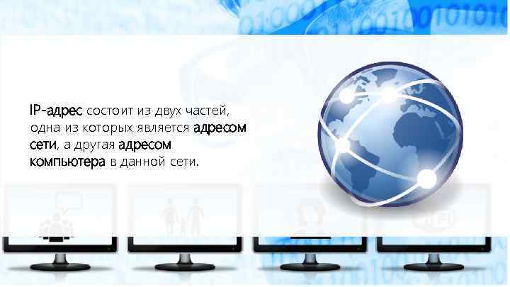 IP-адрес состоит из двух частей, одна из которых является адресом сети, а другая адресом