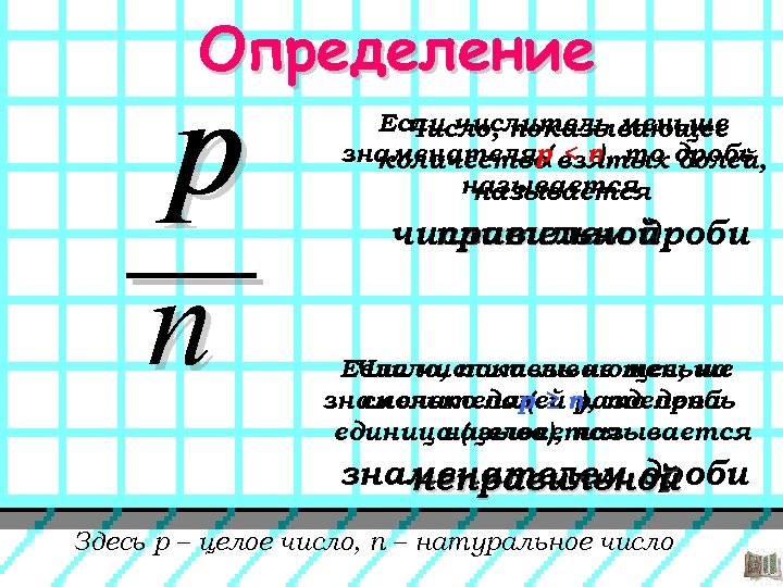 Определение р п Если числитель меньше Число, показывающее знаменателяp взятых дробь ), количество( <