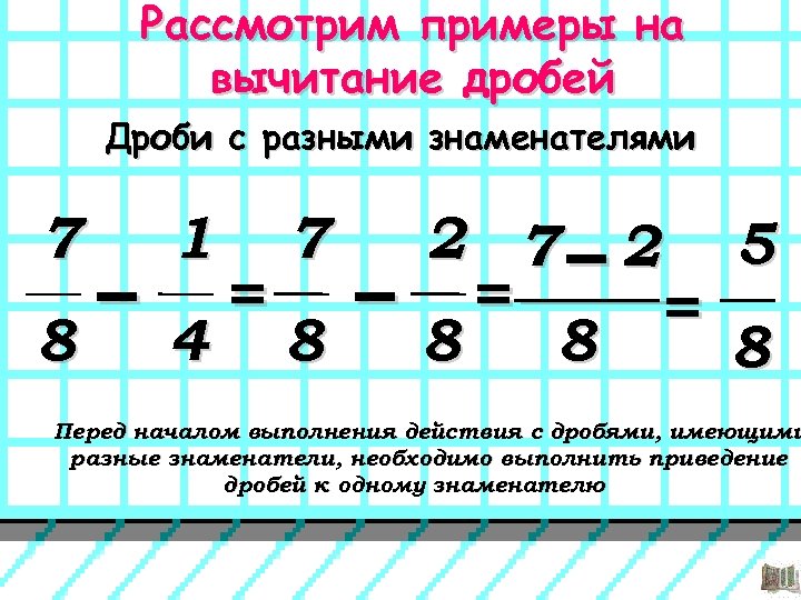 Как из дроби вычитать единицу. Как писать обыкновенные дроби в тетради.