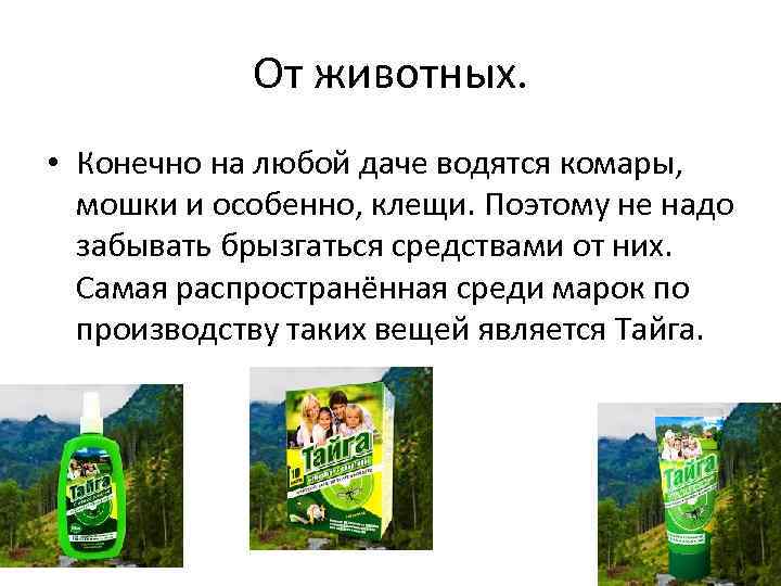 От животных. • Конечно на любой даче водятся комары, мошки и особенно, клещи. Поэтому