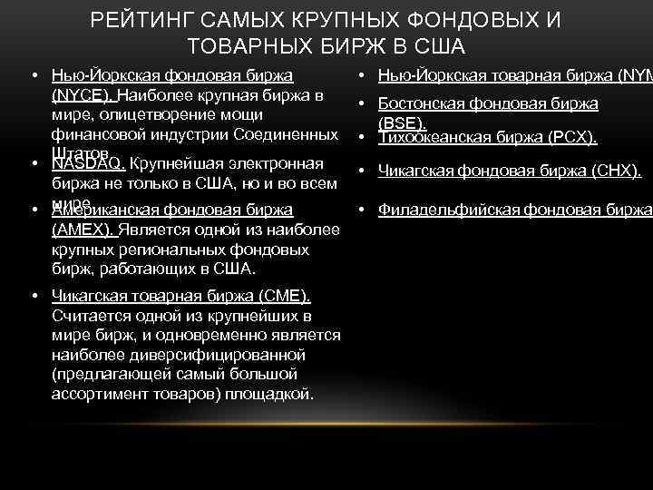 РЕЙТИНГ САМЫХ КРУПНЫХ ФОНДОВЫХ И ТОВАРНЫХ БИРЖ В США • Нью-Йоркская фондовая биржа (NYCE).