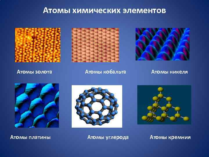 Атомы химических элементов Атомы золота Атомы платины Атомы кобальта Атомы углерода Атомы никеля Атомы