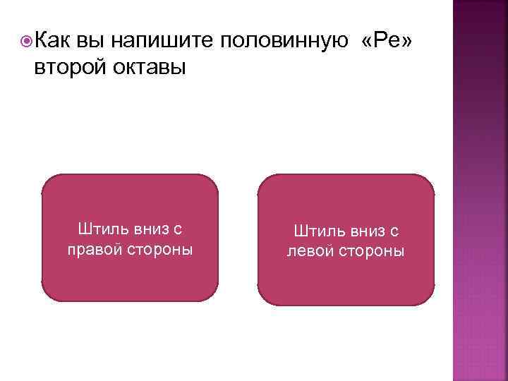 Как вы напишите половинную «Ре» второй октавы Штиль вниз с правой стороны Штиль