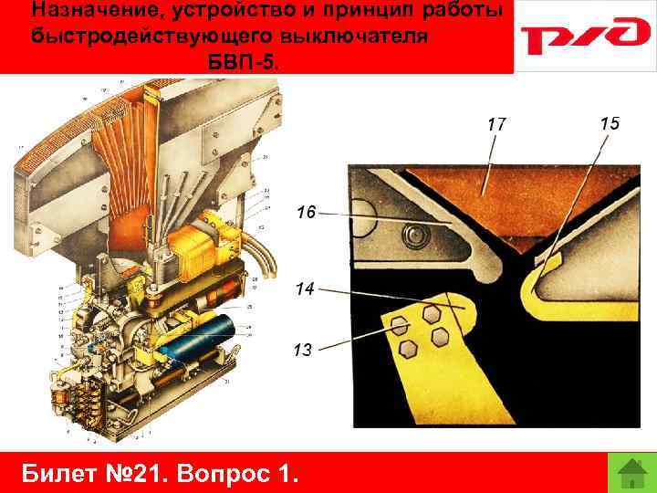 Назначение, устройство и принцип работы быстродействующего выключателя БВП-5. Билет № 21. Вопрос 1. 