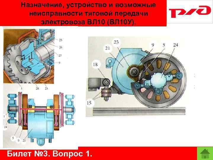 Назначение, устройство и возможные неисправности тяговой передачи электровоза ВЛ 10 (ВЛ 10 У). Билет