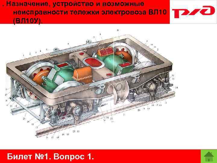 . Назначение, устройство и возможные неисправности тележки электровоза ВЛ 10 (ВЛ 10 У). Билет