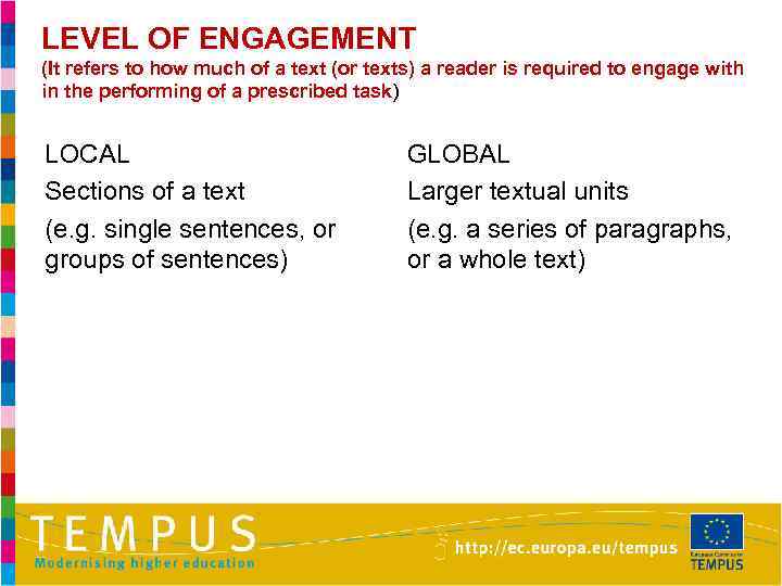 LEVEL OF ENGAGEMENT (It refers to how much of a text (or texts) a