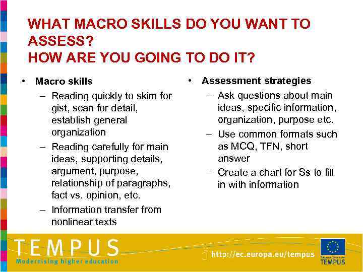WHAT MACRO SKILLS DO YOU WANT TO ASSESS? HOW ARE YOU GOING TO DO