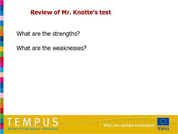 50 Review of Mr. Knotte’s test What are the strengths? What are the weaknesses?
